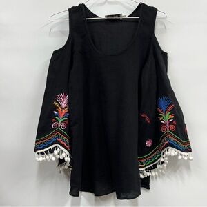 VAVA by Joy Han small Cold Shoulder Floral Embroidered black Blouse bell sleeve